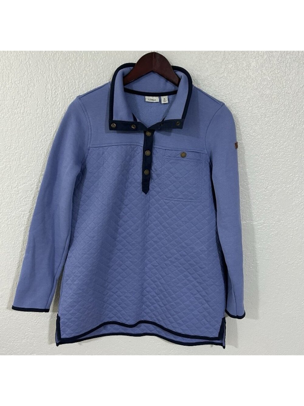 L.L.Bean Quilted Snap-Neck Pullover Sweatshirt, Size M Blue